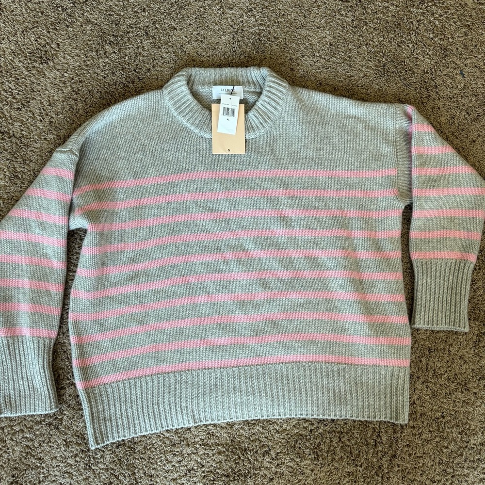 NWT La Ligne Marin Sweater Gray and Pink Striped Crew Neck - Picture 3 of 8